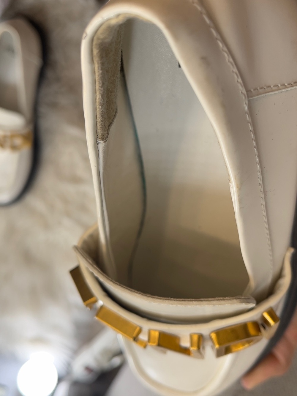 Fendi White Leather Loafers with Gold Logo and Black Sole - Picture 6 of 8